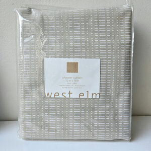 West Elm NEW Cotton Shower Curtain White Beige Dash Pattern Neutral 72" x 74"
